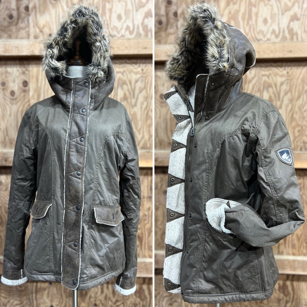 Kuhl Arktik Jacket Coat Shearling Lining Faux Fur Trim Woman’s Large